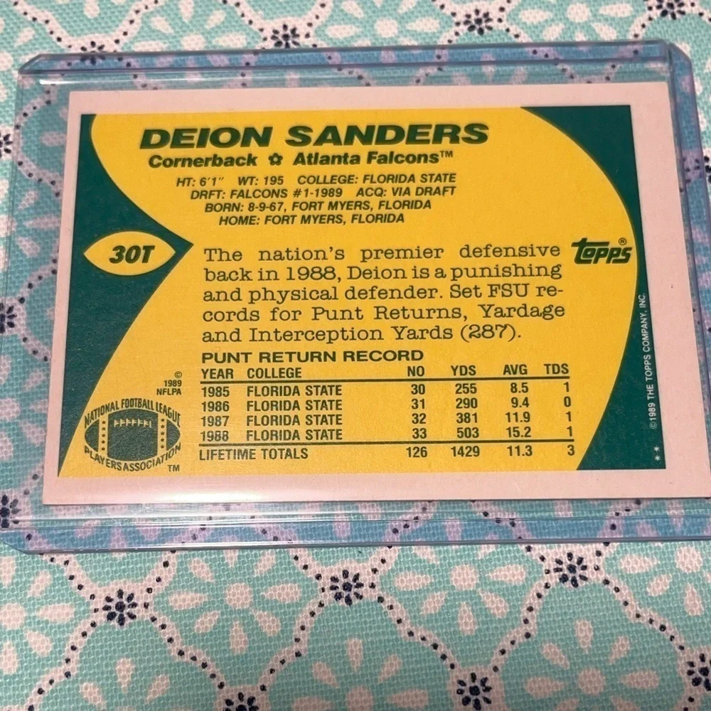 Deion SANDERS, Rookie RC 1989 Topps TRADED Football card #30T